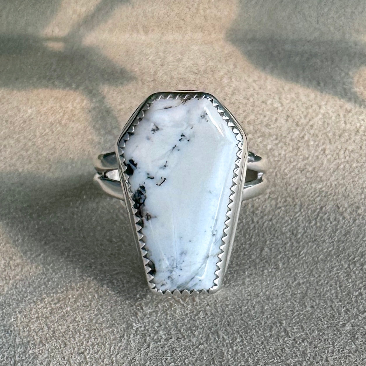 White Buffalo Coffin Ring .925 (size 9.5)