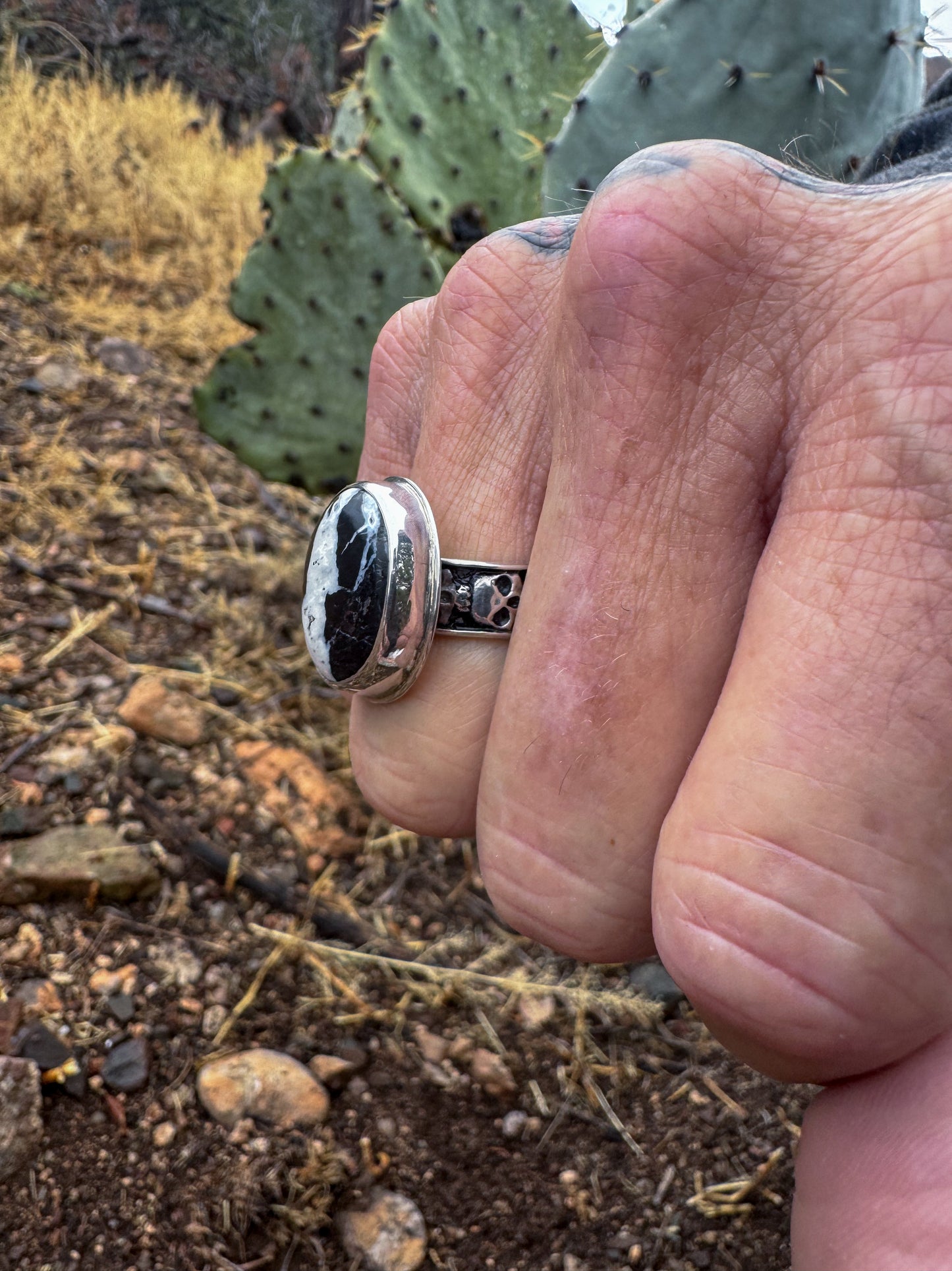 White Buffalo Skull Ring .925 (size 10.5)