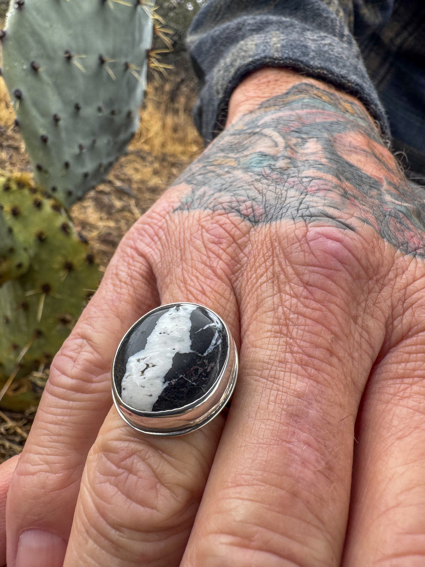 White Buffalo Skull Ring .925 (size 10.5)