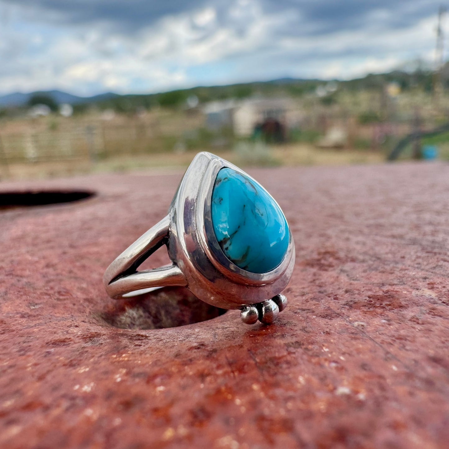 Kingman Turquoise Raindrop Ring .925 (size 6)
