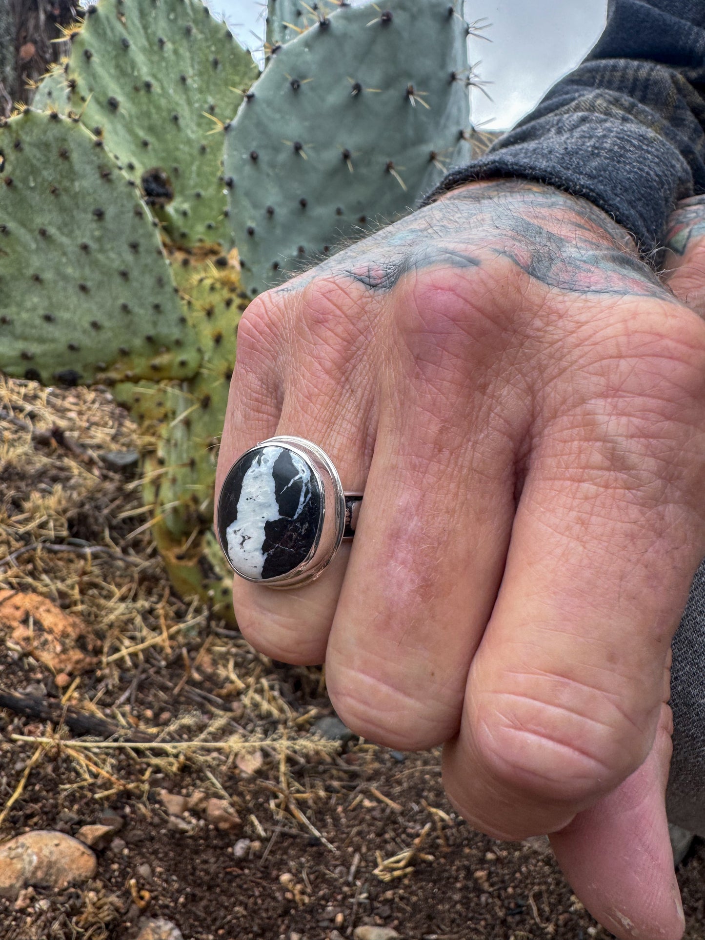 White Buffalo Skull Ring .925 (size 10.5)