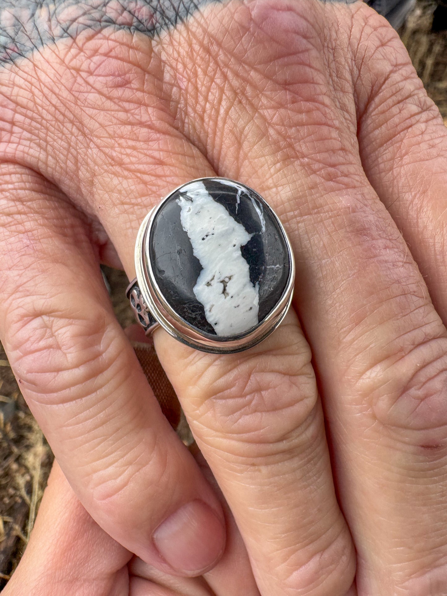 White Buffalo Skull Ring .925 (size 10.5)