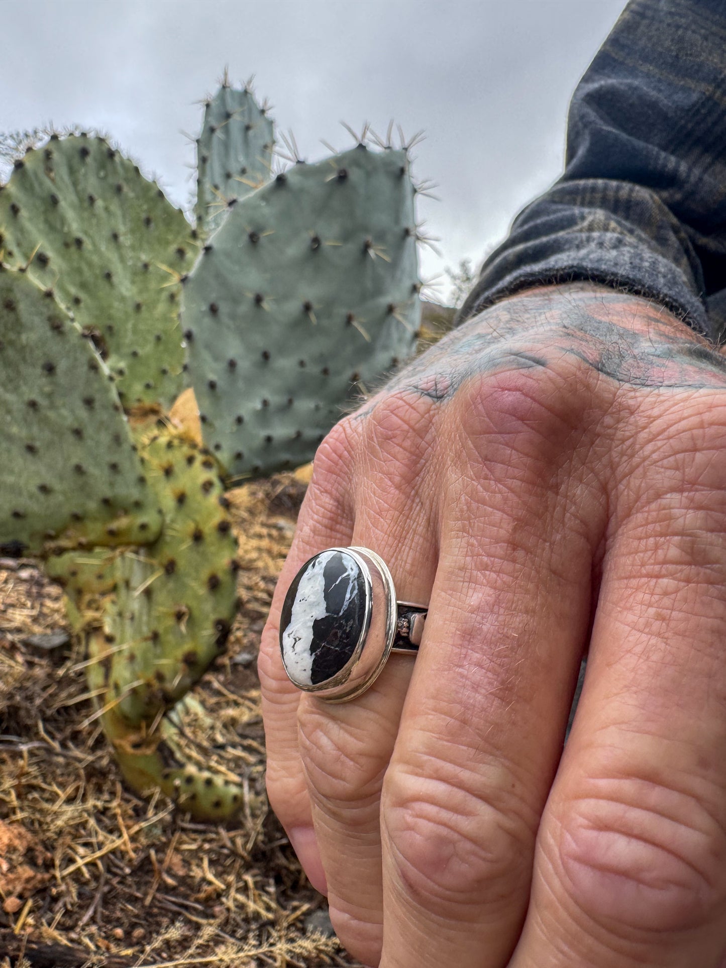 White Buffalo Skull Ring .925 (size 10.5)