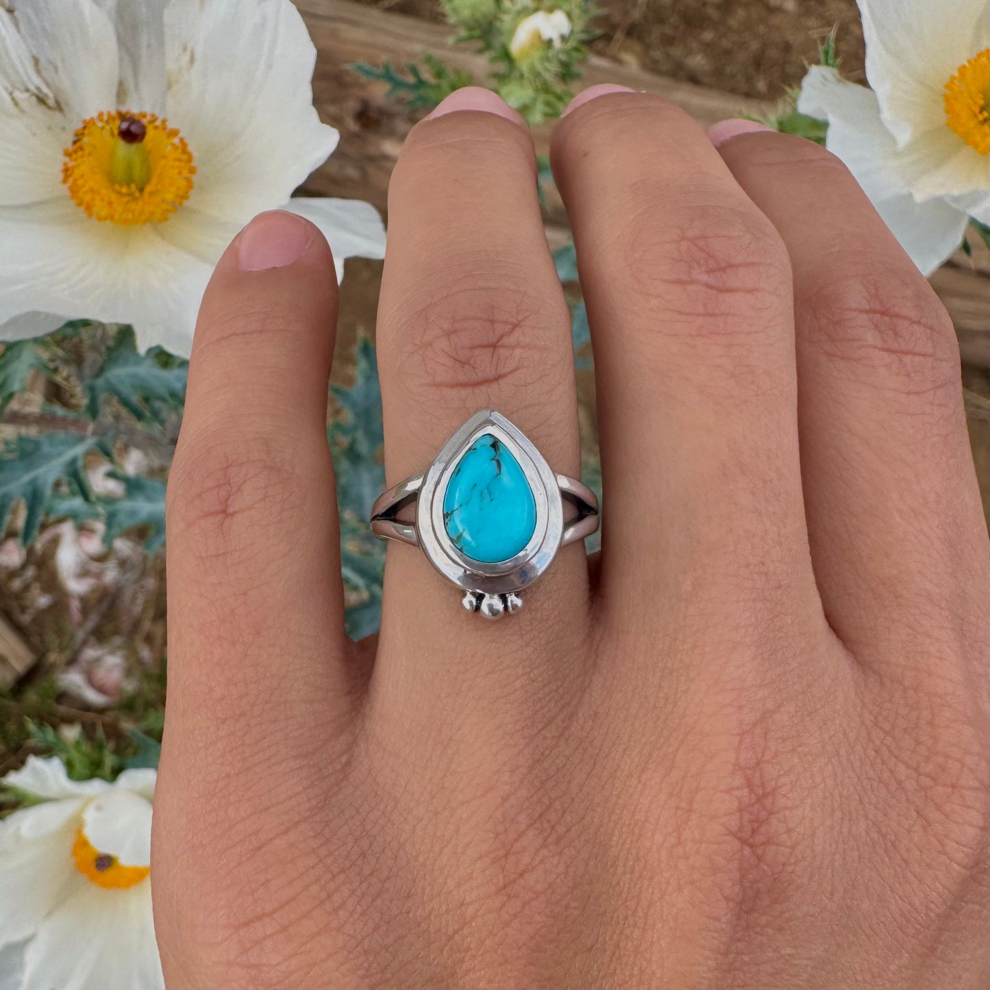 Kingman Turquoise Raindrop Ring .925 (size 6)