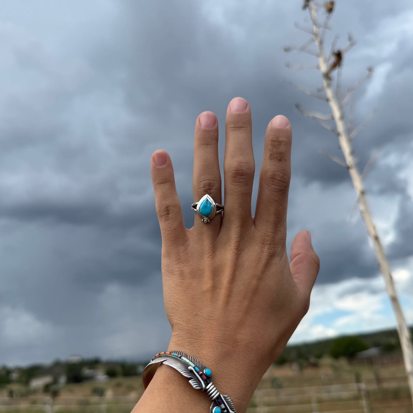 Kingman Turquoise Raindrop Ring .925 (size 6)